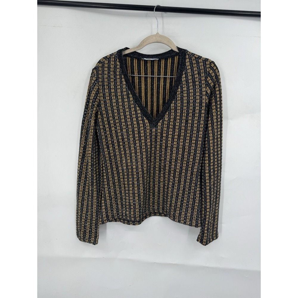 Zara Metallic Striped Top Women M Orange Black Y2K Indie Retro Academia Boho